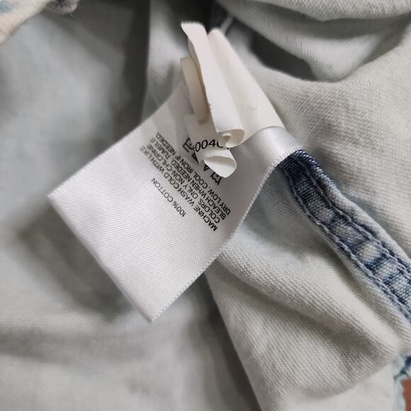 Express Men's Button Down Jean Shirt Denim Shirt Blue beige Short Sleeve Small - Picture 5 of 6